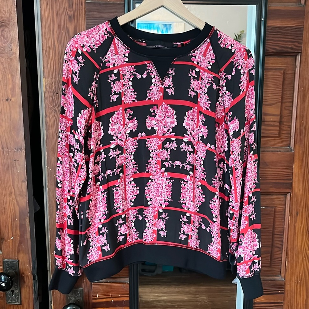 Lamb L.A.M.B. Gwen Stefani Black Pink Red Floral Silk Top Blouse Size S